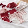Strawberry cute rabbit black ear-trimmed bright red threaded girls' underwear, pure cotton crotch mid-waist students' underwear for girls details Picture